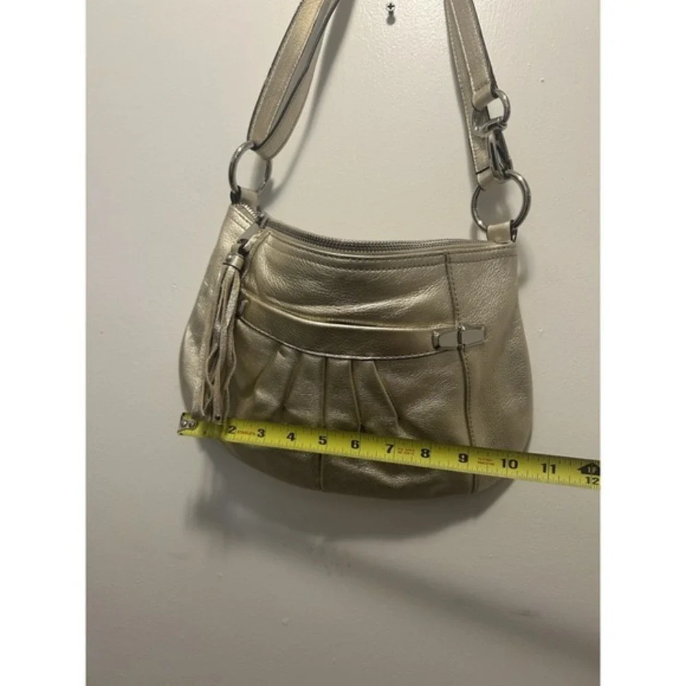 B Makowsky‎ Women's Pebbled Leather Crossbody Champaign Metallic Handbag Y2K